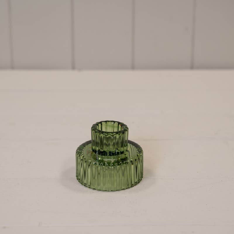 Vintage Green Glass Candle Holder
