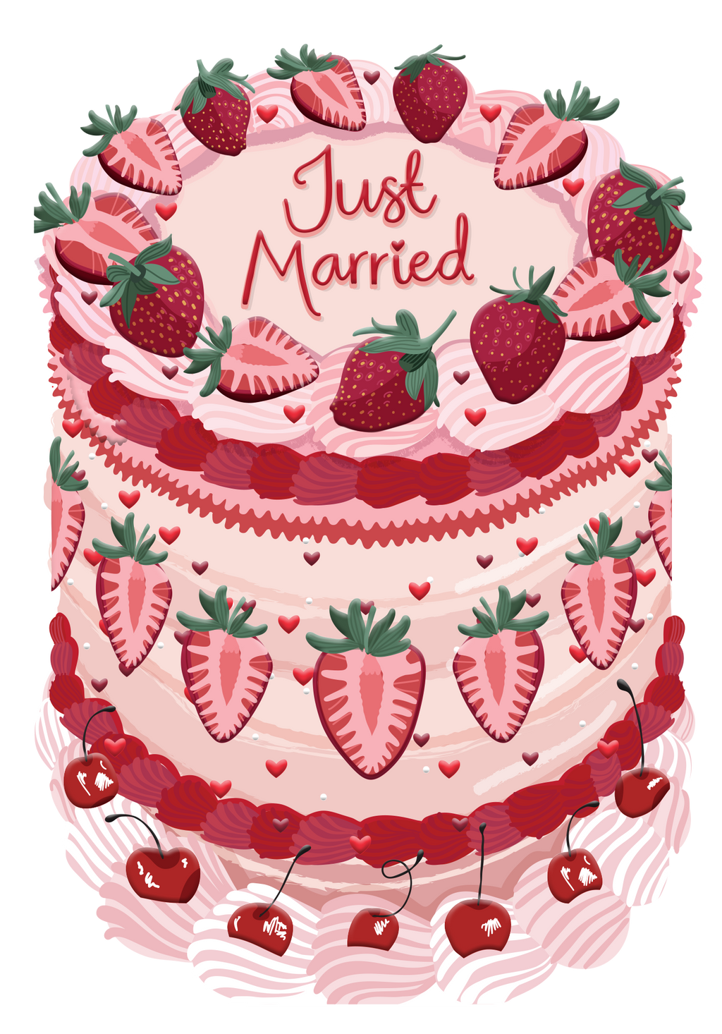 Just Married - Strawberry Wedding Cake Shaped Greeting Card