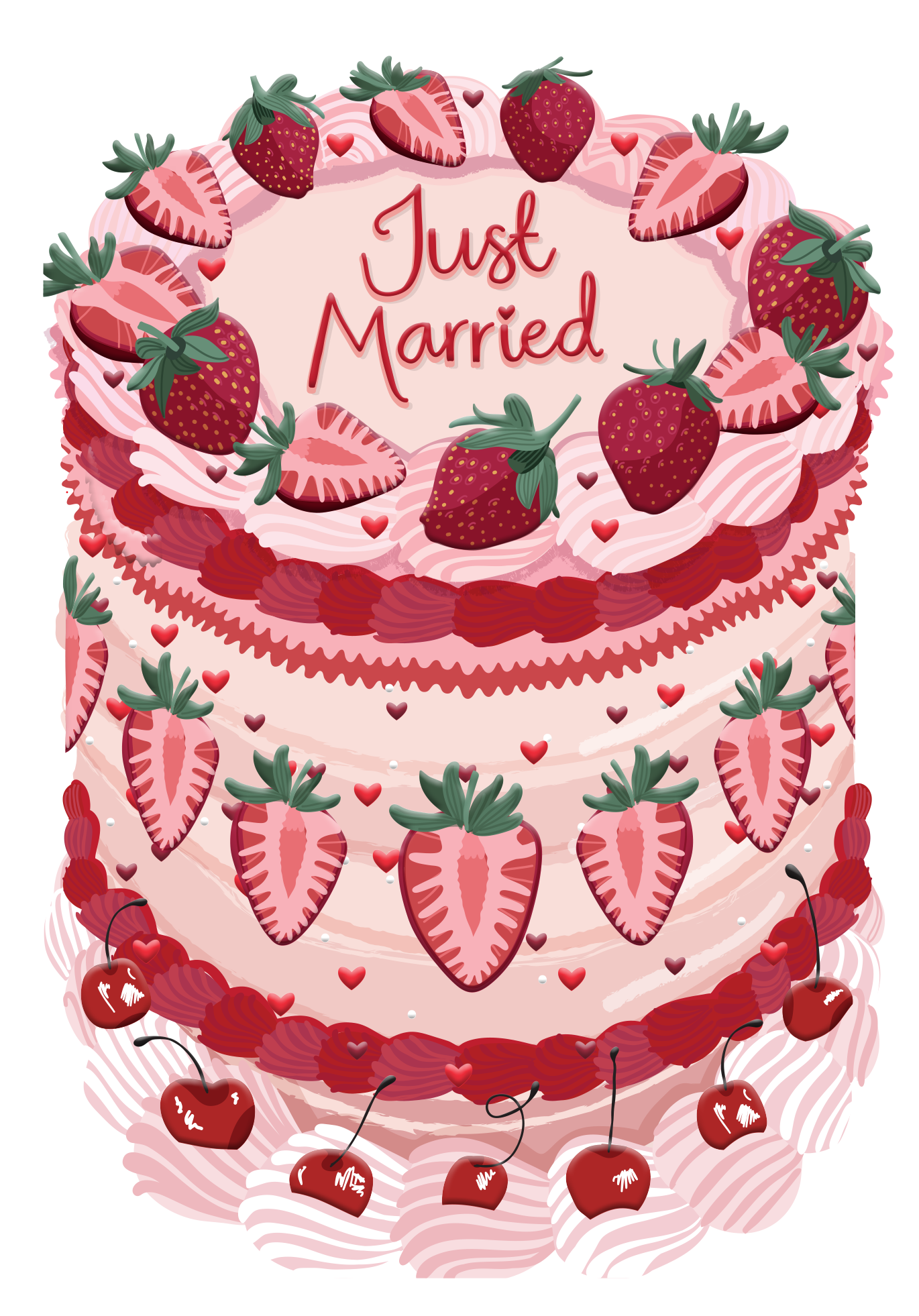 Just Married - Strawberry Wedding Cake Shaped Greeting Card