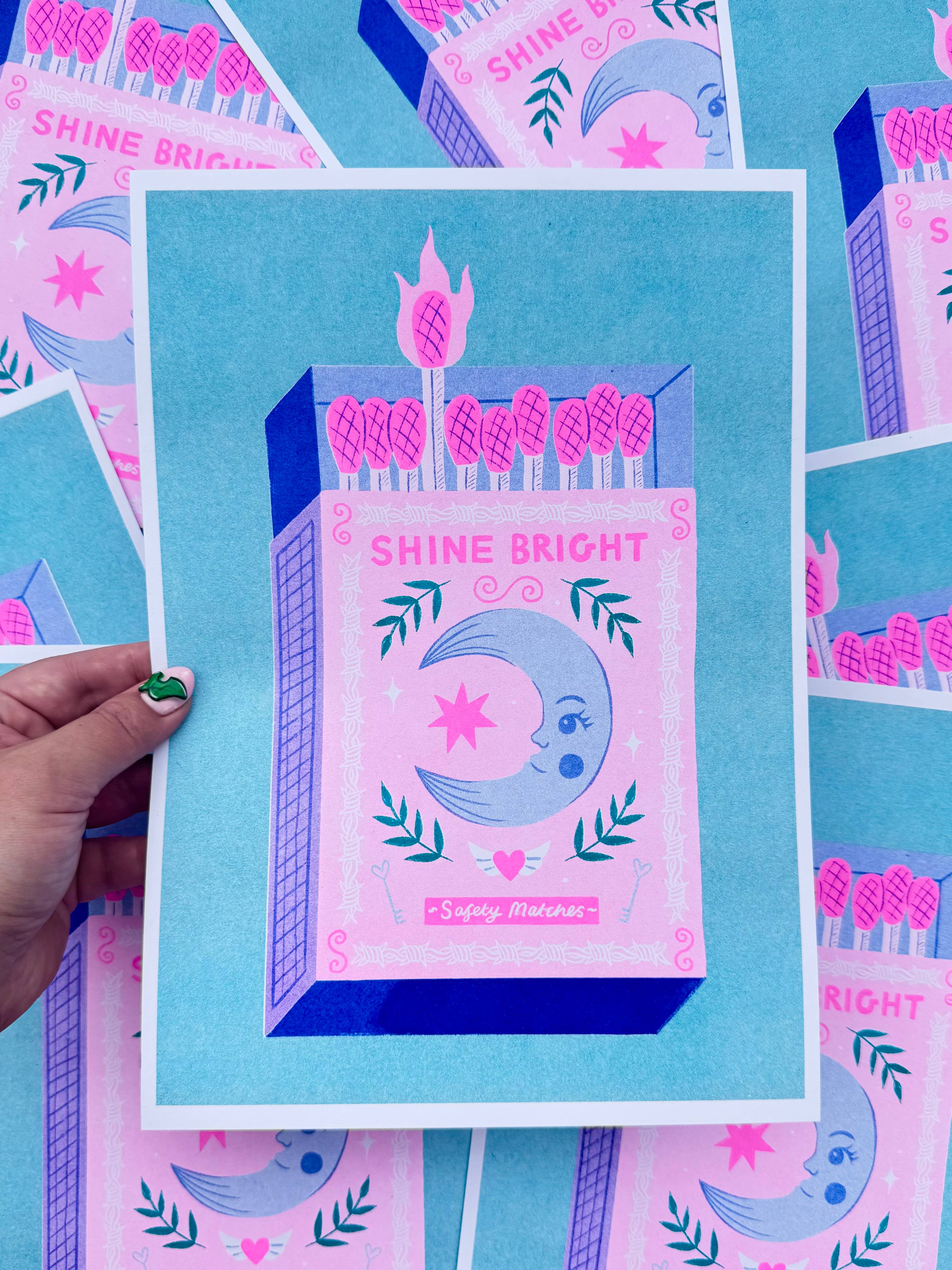 Shine Bright Matchbox A4 Risograph Print