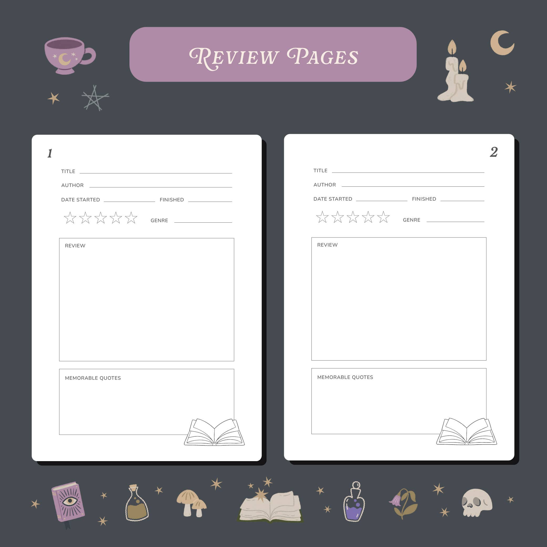 Whimsy Witch Reading Journal – 50 Book Review Notebook