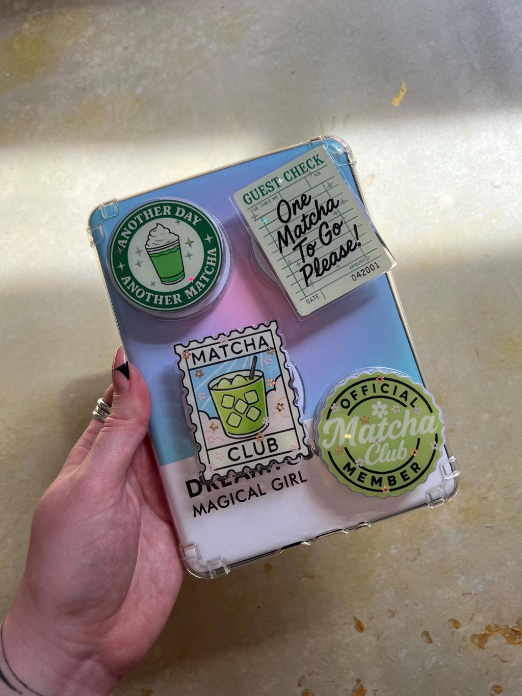 Matcha-Themed Kindle Grip & Phone Holder