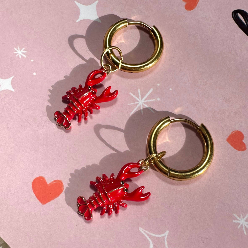 🦞 Lobster Coastal ✨ Detachable Enamel Charm Hoop Earrings