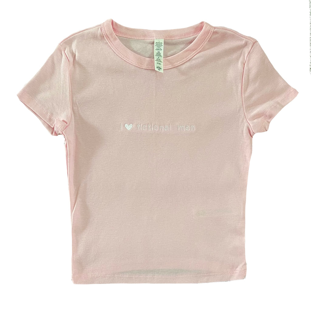 “I <3 fictional men” - Embroidered light pink T-Shirt