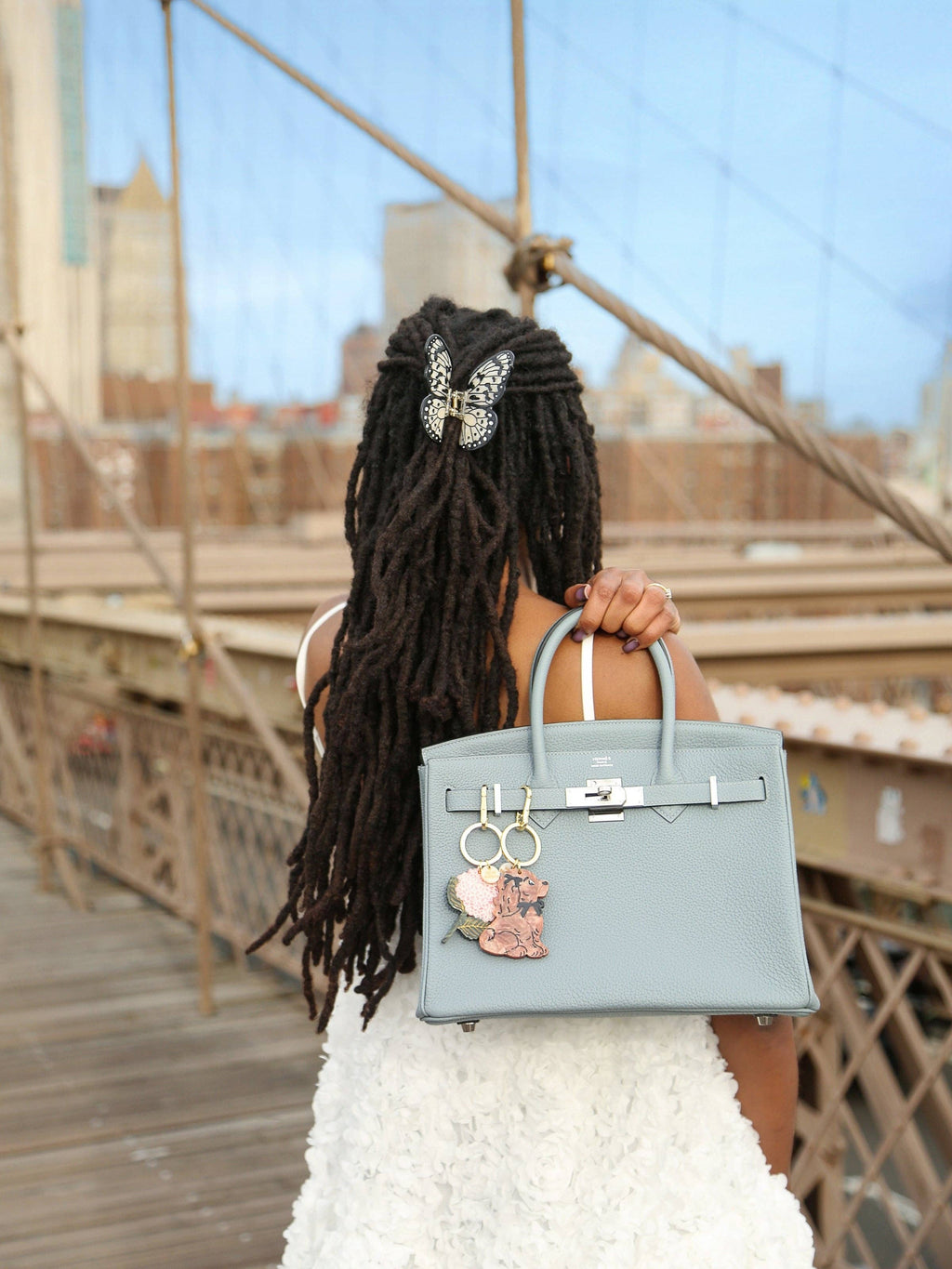 Hand-Painted Coquette Puppy Bag Charm + Keychain | Eco-Friendly