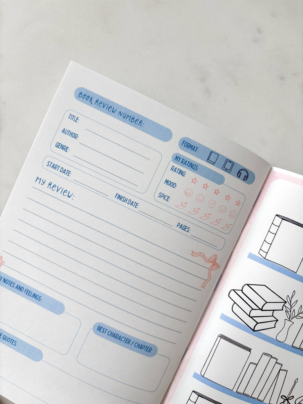 Blue Floral Reading Journal | A5 Book Review Notebook