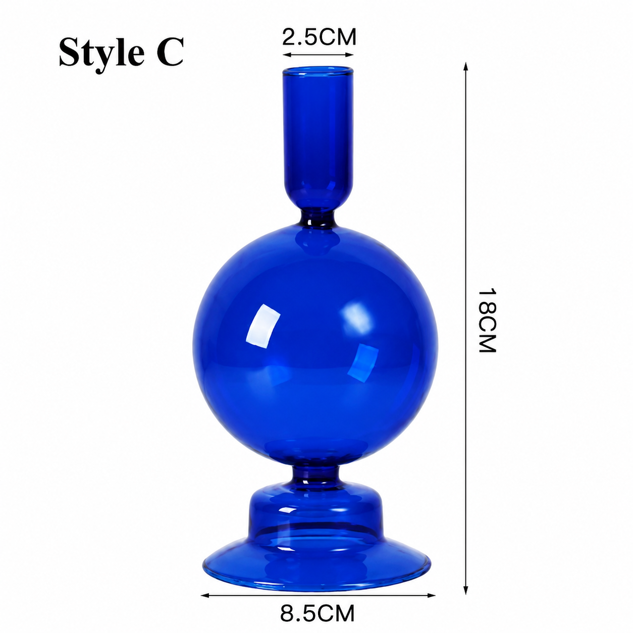 Blue Glass Candlestick Holder / Vase - Modern Candle Stand