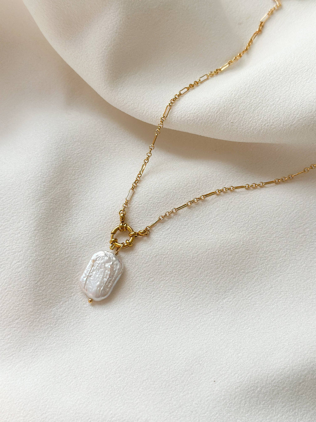 18k Gold Plated Pearl Lustre Rectangle Necklace