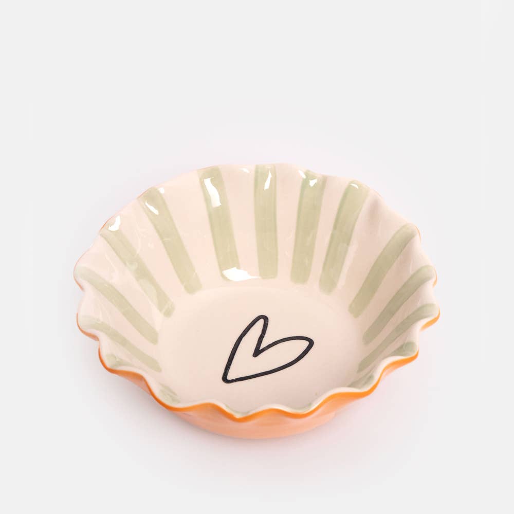 Caroline Gardner - Pale Blue Inside Stripe/Outline Heart Frilly Bowl