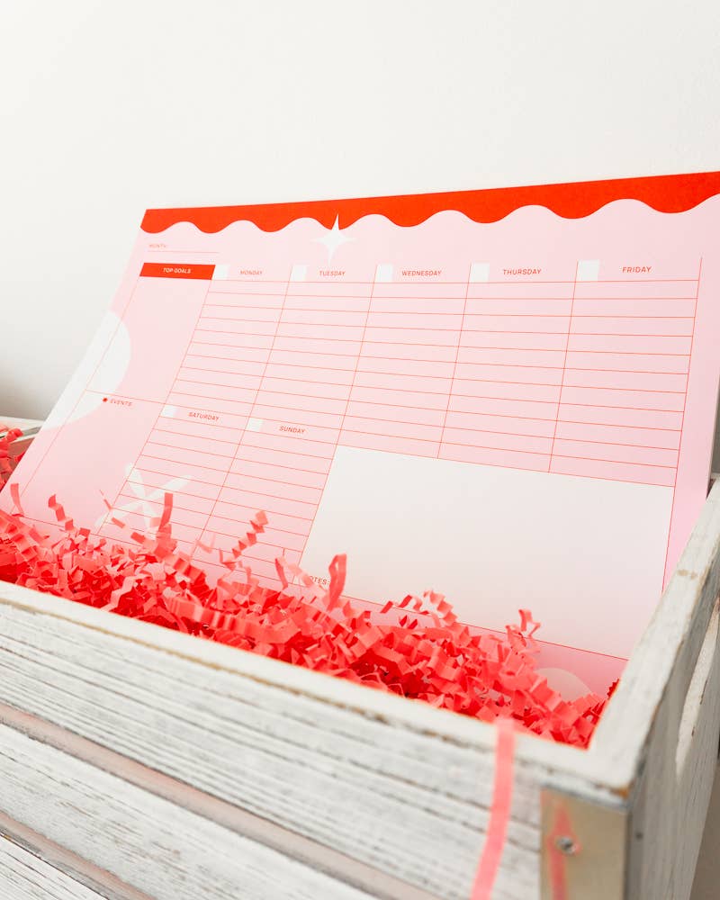 A4 Weekly planner pad with tasks, goals, events, and notes