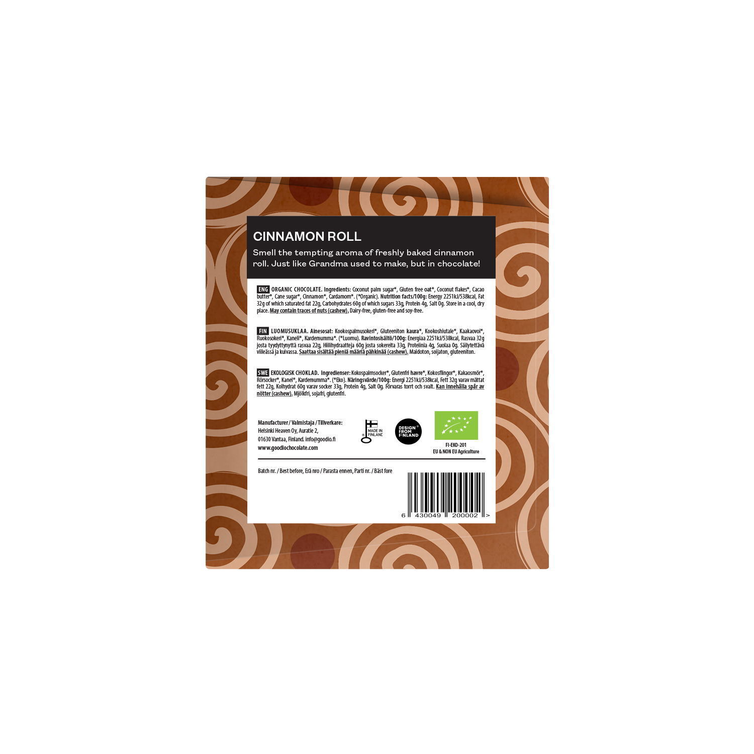 Goodio Chocolate - Cinnamon Roll Organic Chocolate