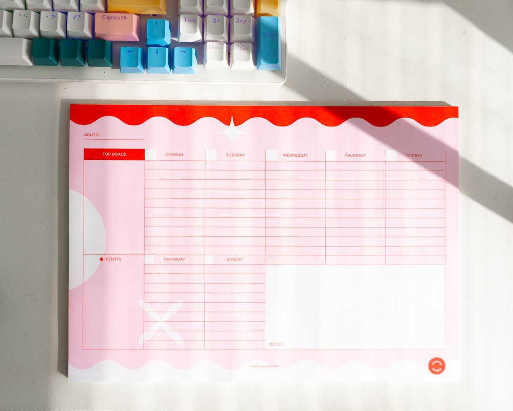 A4 Weekly planner pad with tasks, goals, events, and notes