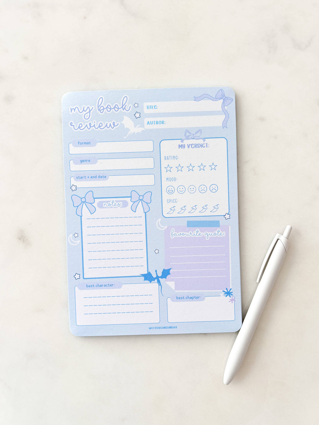 Fleurs on Sunday - Fantasy Dragons A5 Book Review Notepad