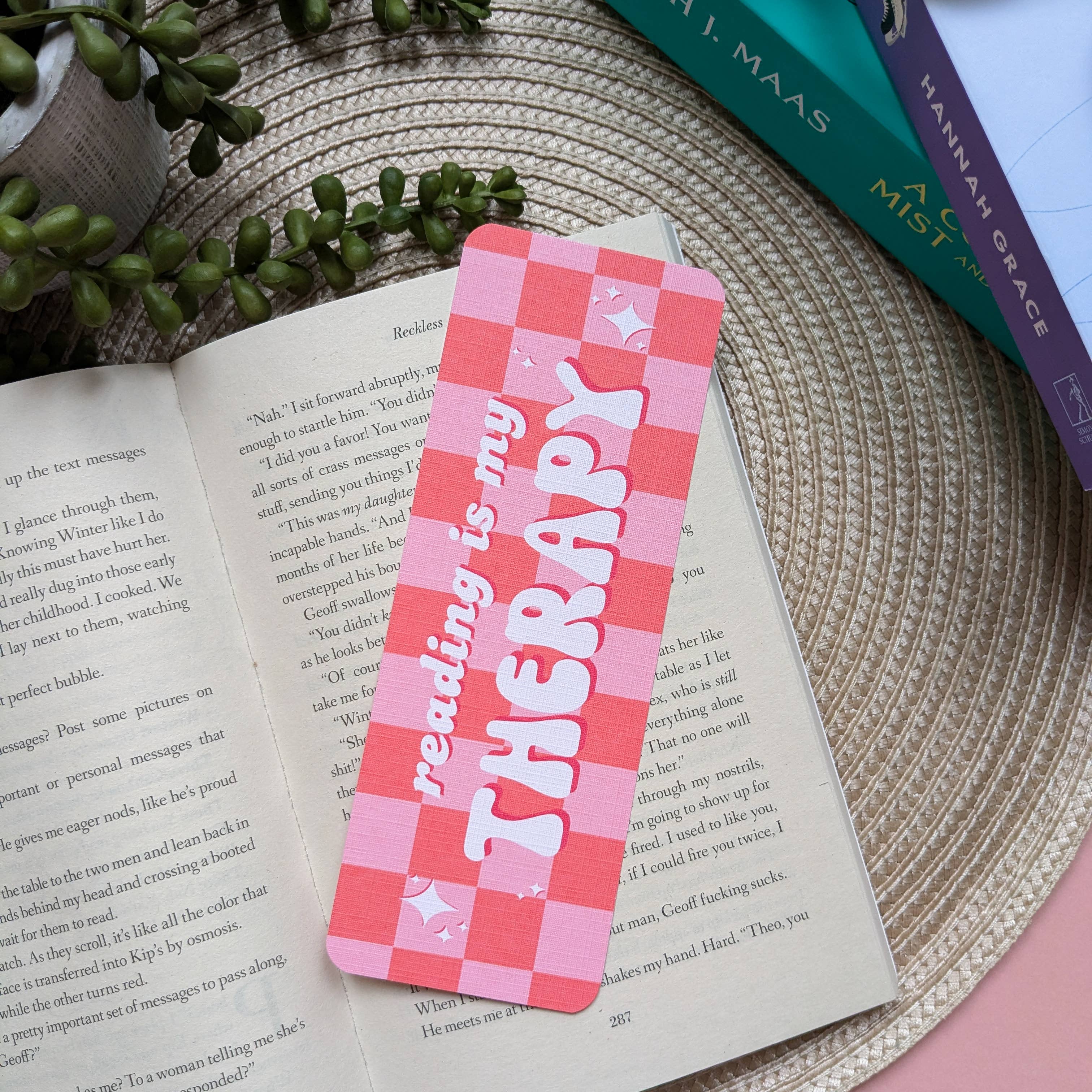 'Reading Is My Therapy' Linen Card Bookmark