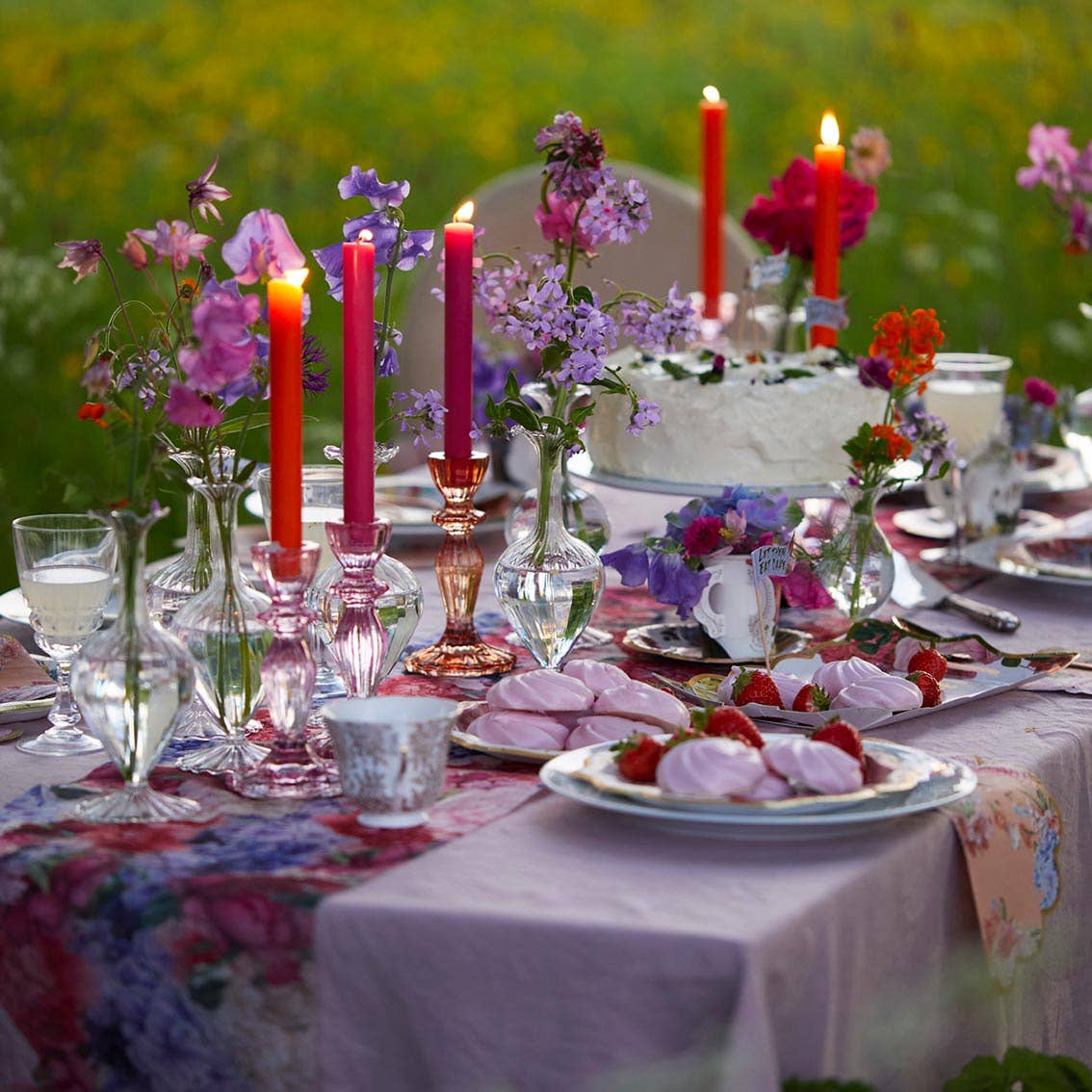 Pink Glass Candle Holder | Summer Picnic Decor |