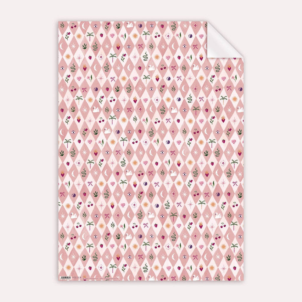 Blush Harlequin Gift Wrap | Feminine Wrapping Paper Sheets