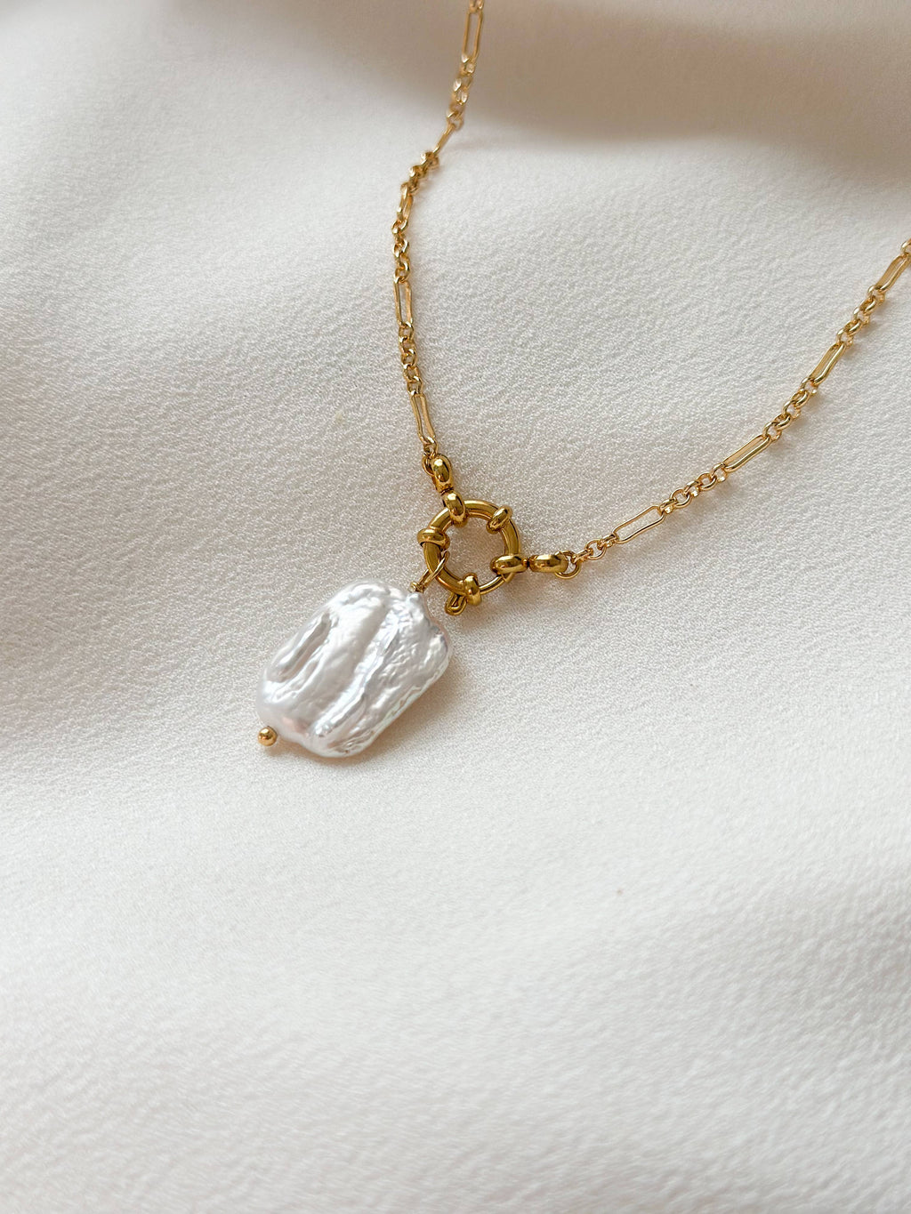 18k Gold Plated Pearl Lustre Rectangle Necklace