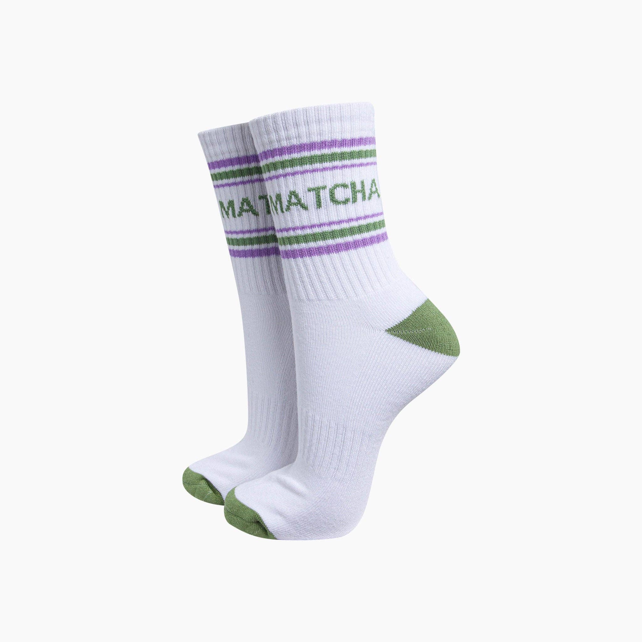 Matcha Organic Cotton Sports Socks in White/Green