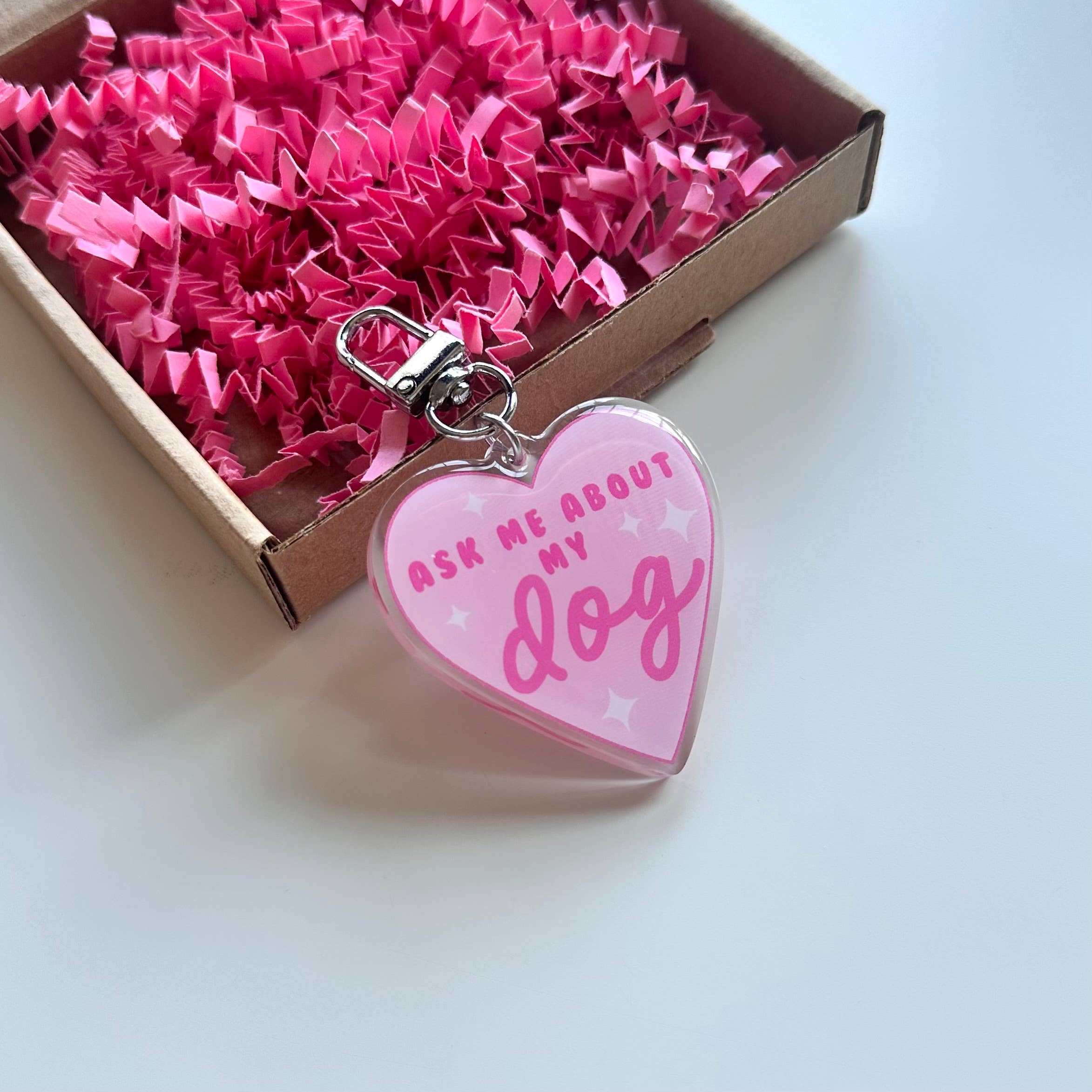 Ask Me About My Dog Keyring Pet Lover Animal Pink Gift
