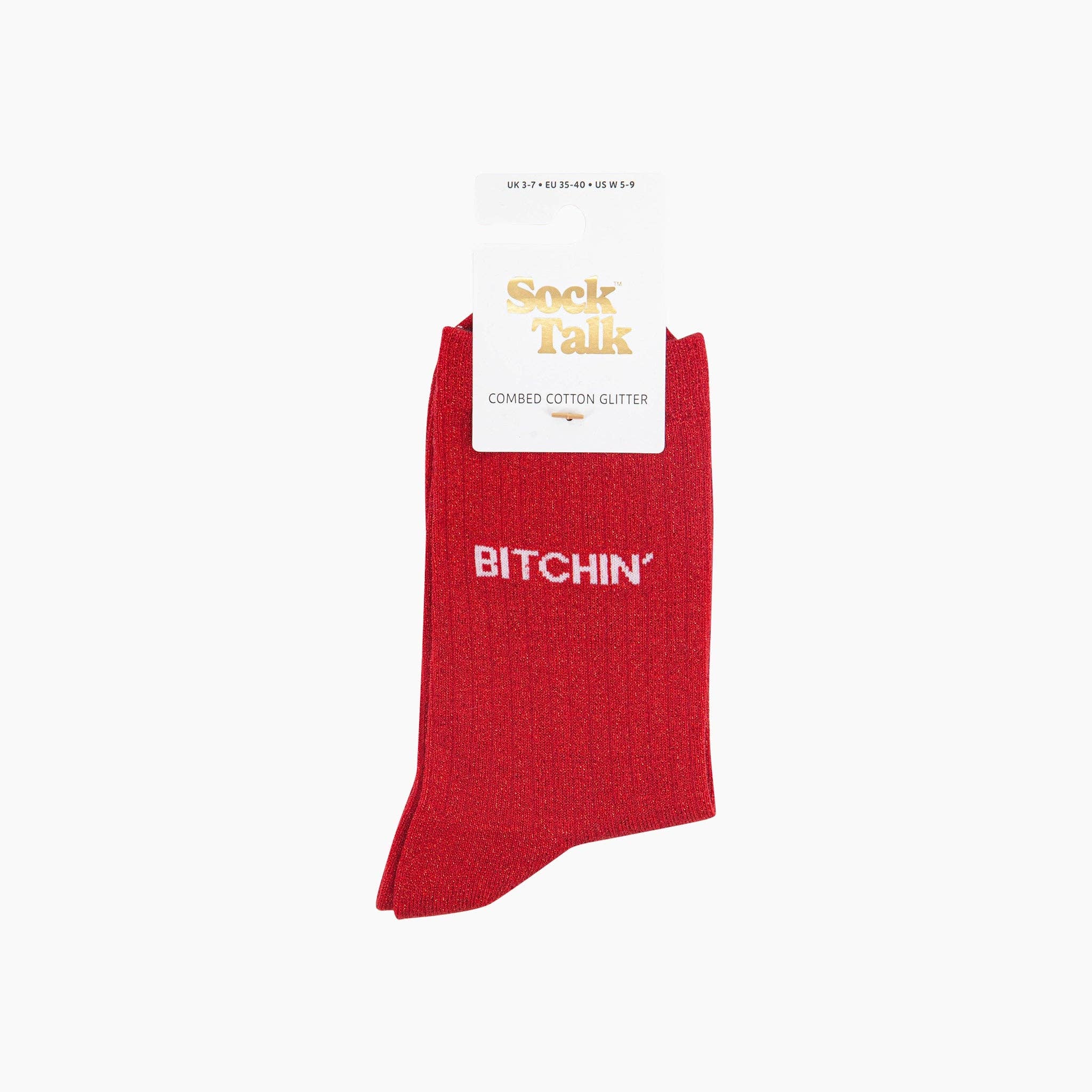 Bitchin Combed Cotton Glitter Socks in Red