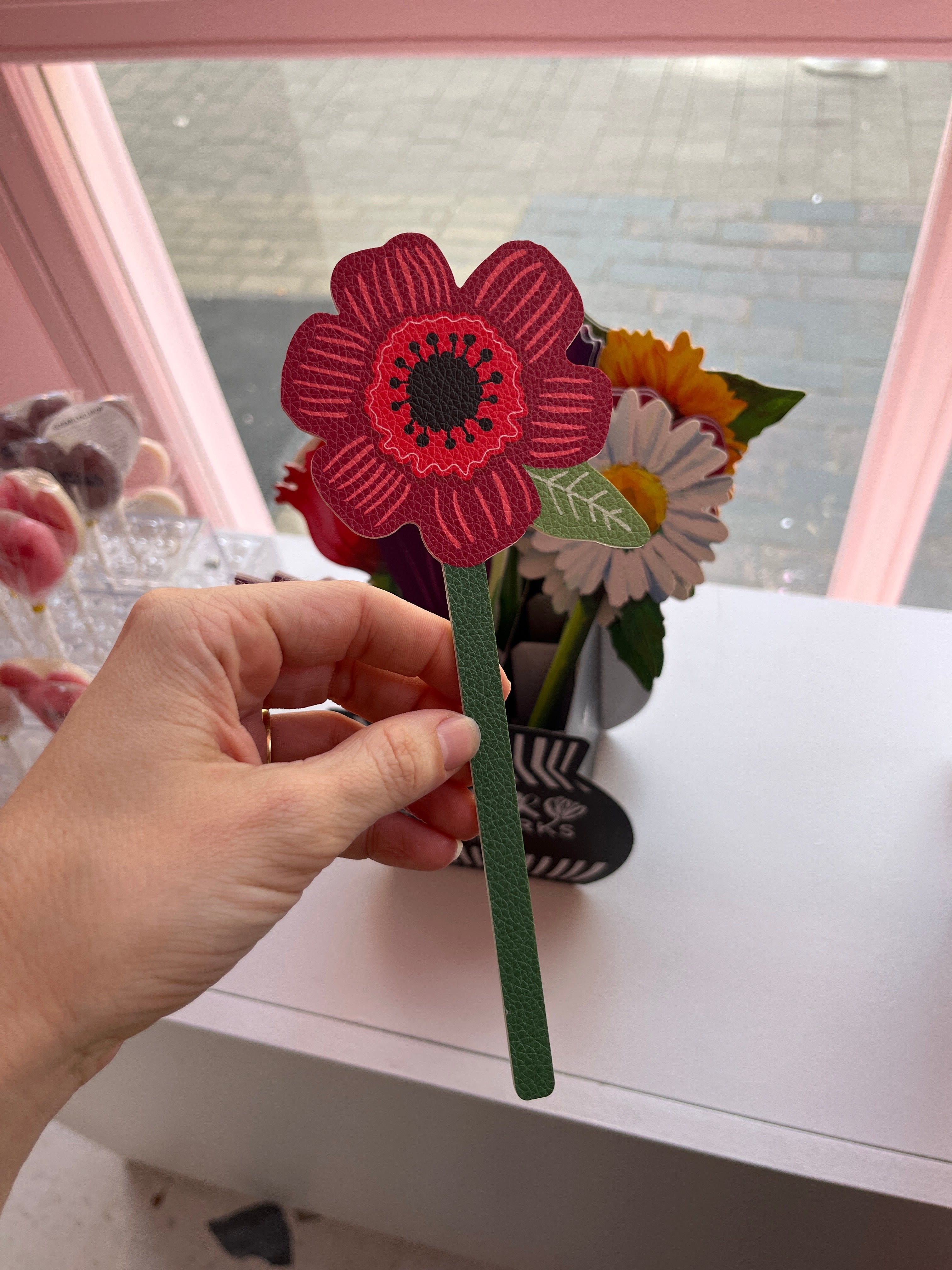Vegan leather Flower Bookmark (Poppy)