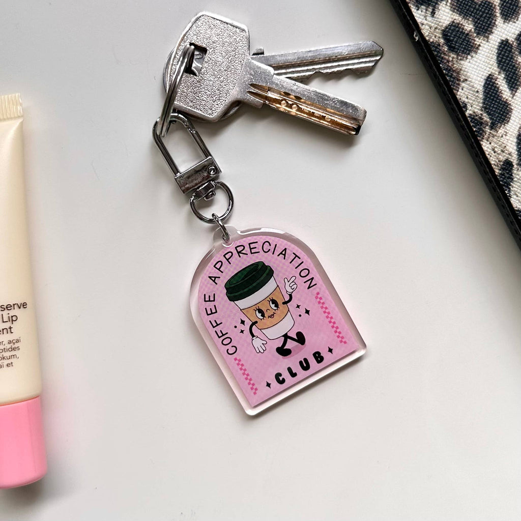 Coffee Club Keyring Caffeine Retro Aesthetic Cute Pink Gift