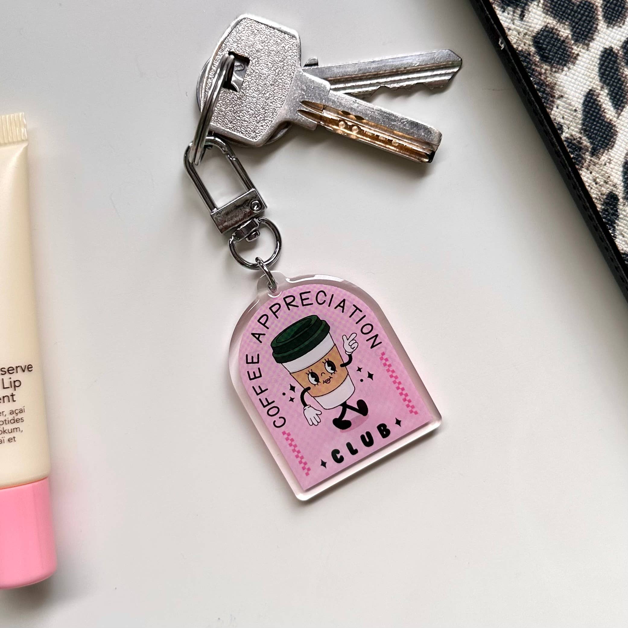 Coffee Club Keyring Caffeine Retro Aesthetic Cute Pink Gift
