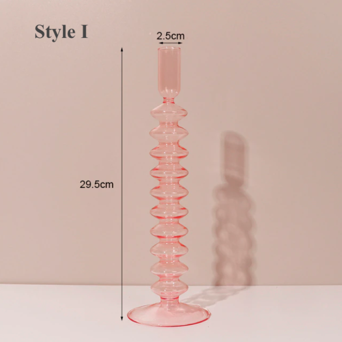 Pink Glass Candlestick Holder | Flower Vase
