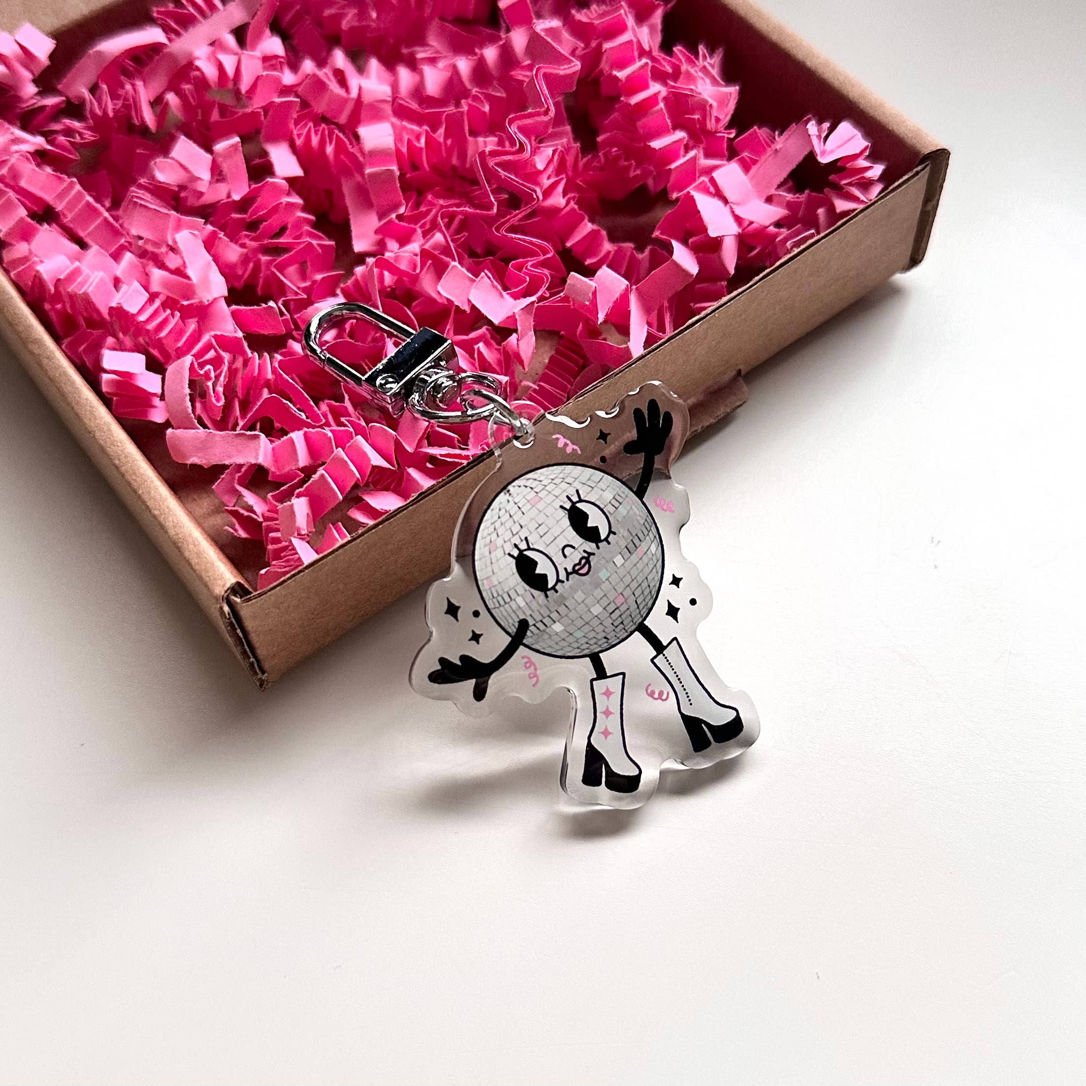 Disco Ball Girl Keyring Retro Aesthetic Cute Pink Gift