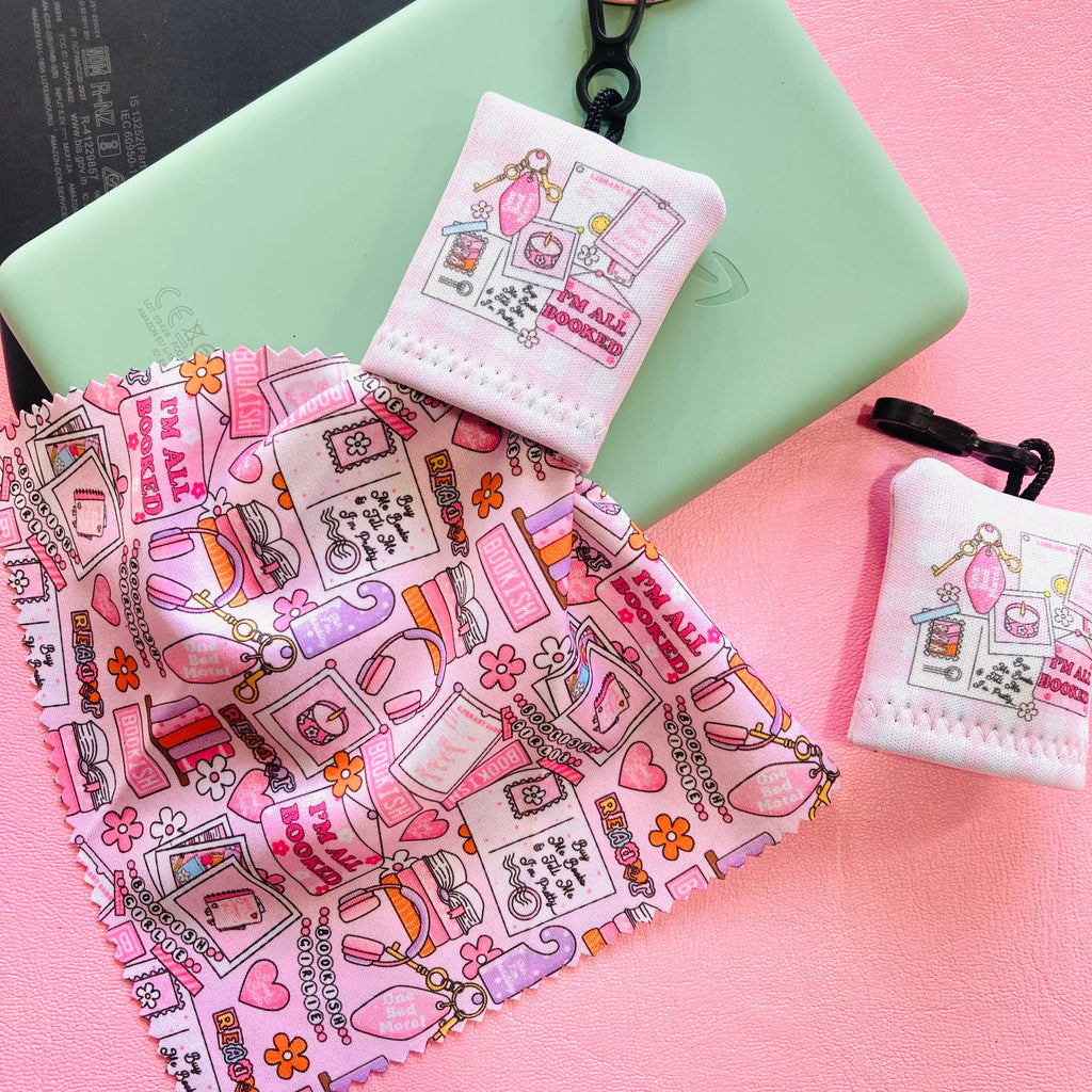 I’m All Booked Screen Cleaning Cloth with pouch keychain 