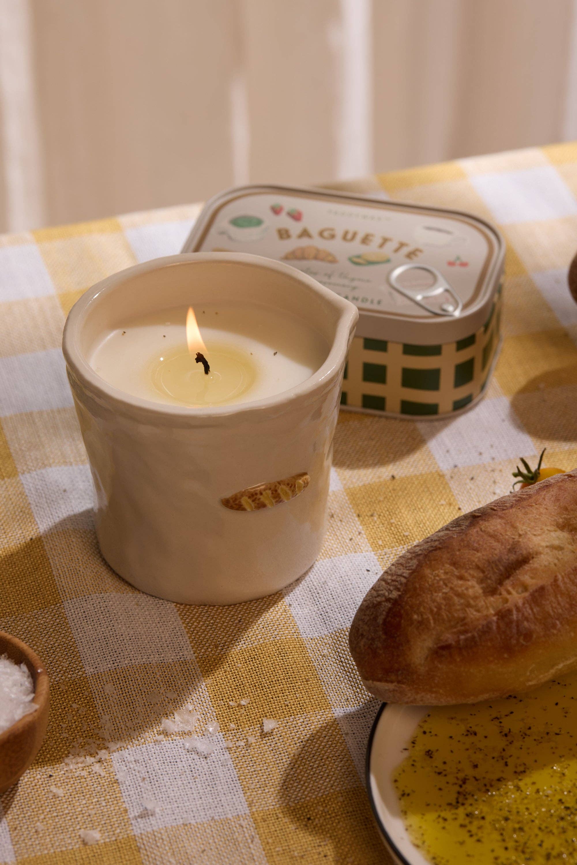 Bistro 8oz/226g French Baguette Embossed Ceramic Candle - Rosemary Thyme Boxed