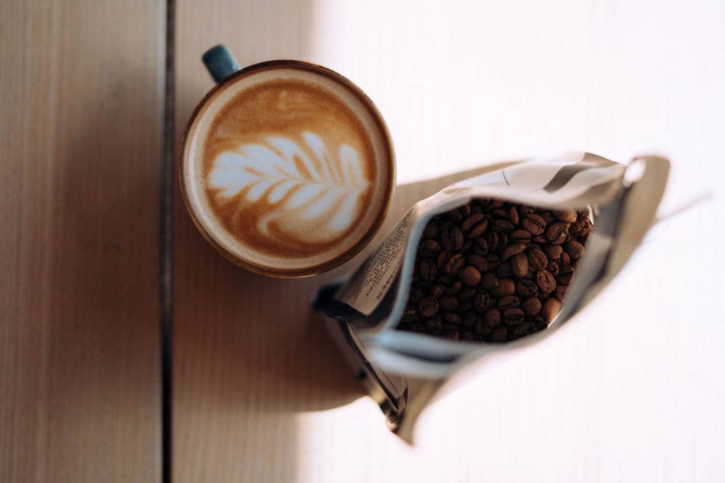 Coffee, Oh My Goth blend, dark roast, Brazil & Colombia.
