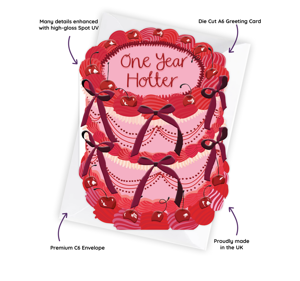 One Year Hotter - Birthday Cake Shaped Greeting Card