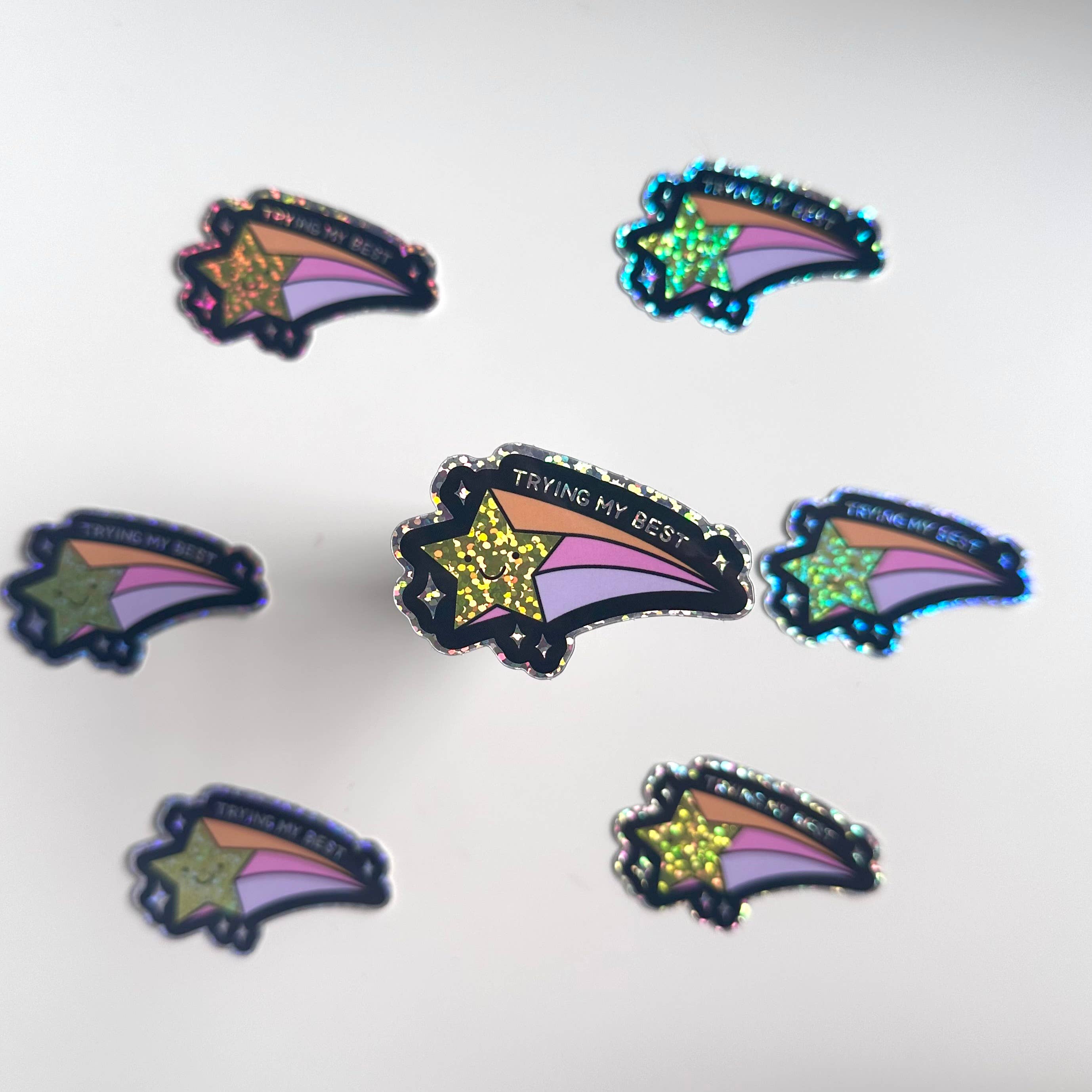 Holographic Sticker | Glitter Trying My Best Star Cute