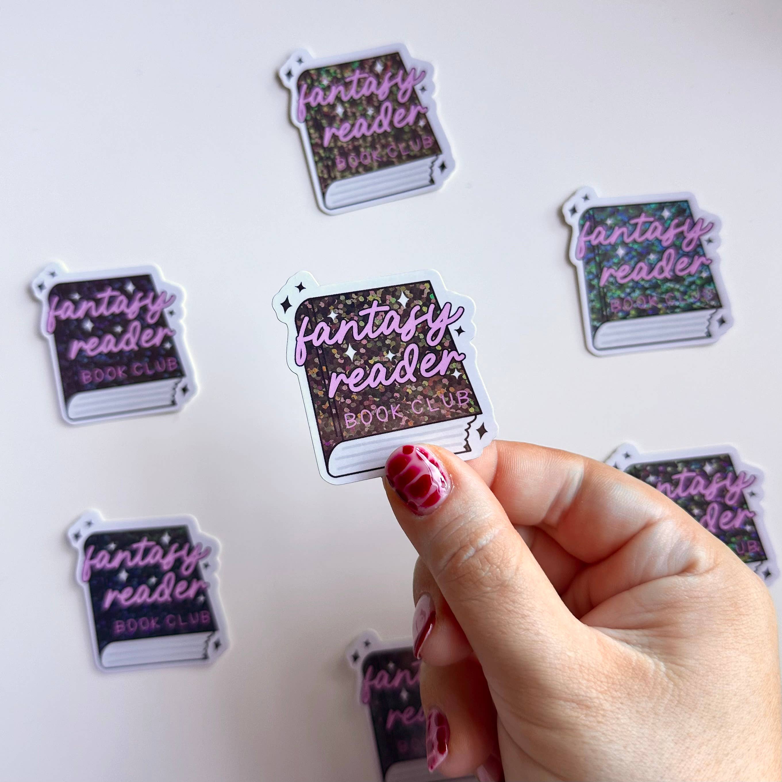 Holographic Sticker | Glitter Fantasy Reader Book Club Pink