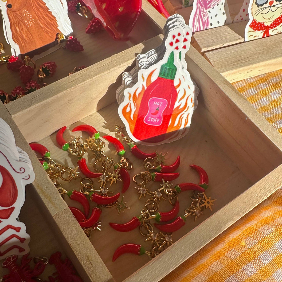 🔥 HOTTT Chilli 🌶️ & Sparkle ✨ Detachable Enamel Charm Hoop Earrings
