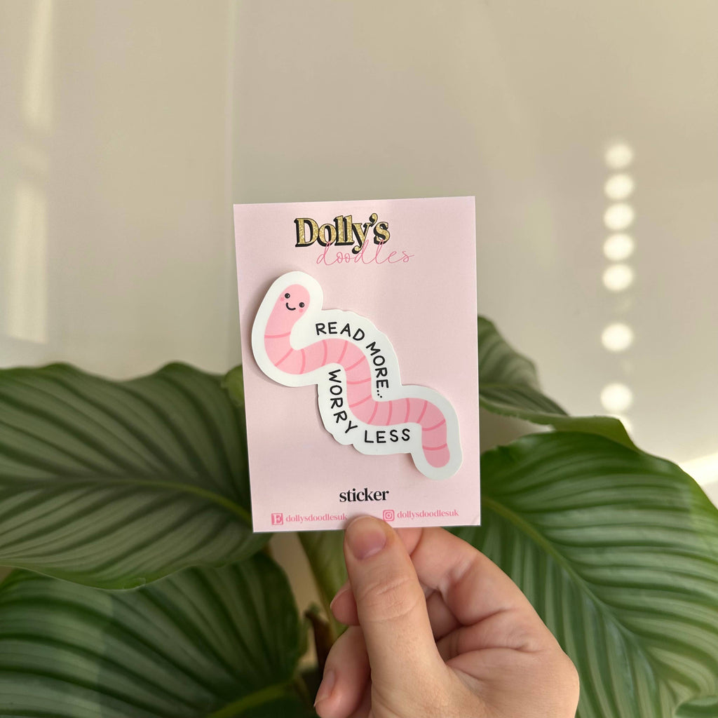 Dolly's Doodles - Read More Worry Less Worm Matte Sticker