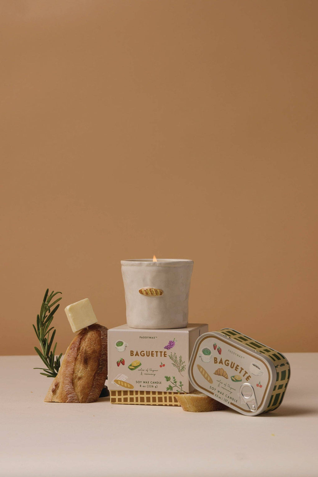 Bistro 8oz/226g French Baguette Embossed Ceramic Candle - Rosemary Thyme Boxed