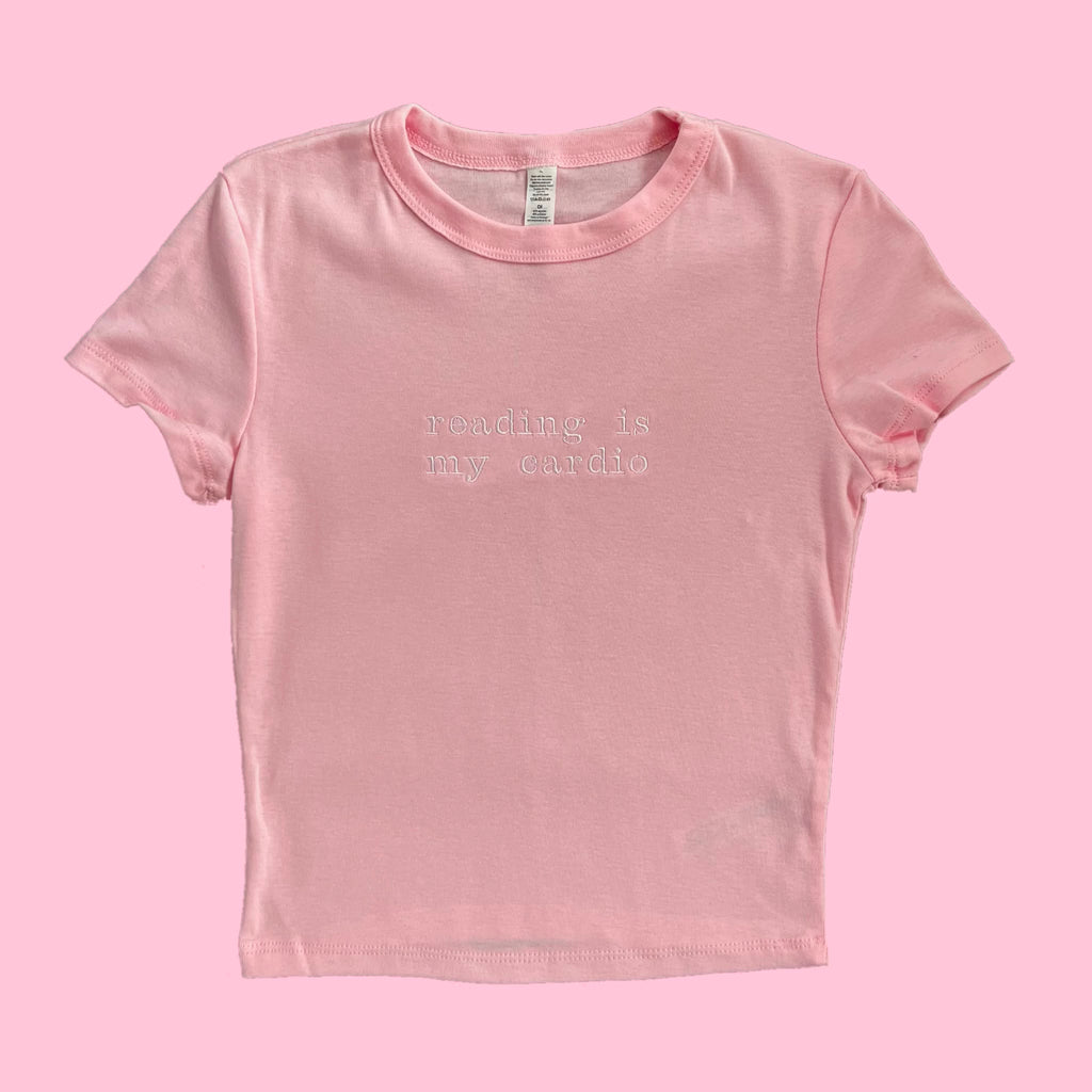 “reading is my cardio” - Embroidered light pink T-Shirt