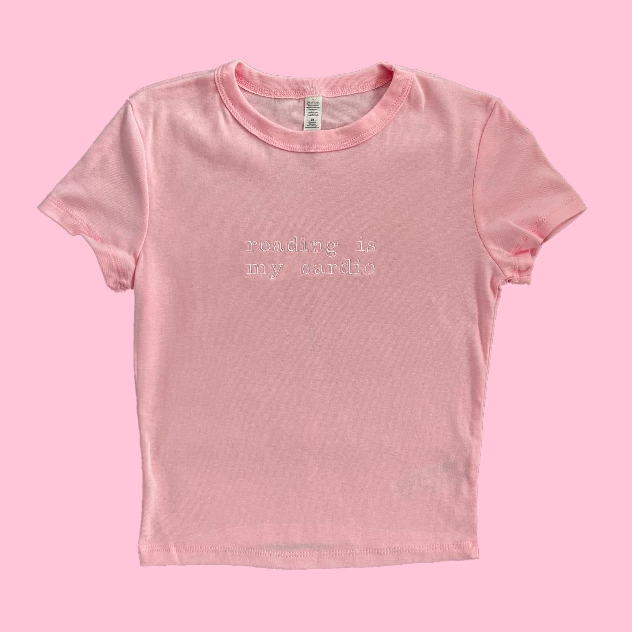 “reading is my cardio” - Embroidered light pink T-Shirt