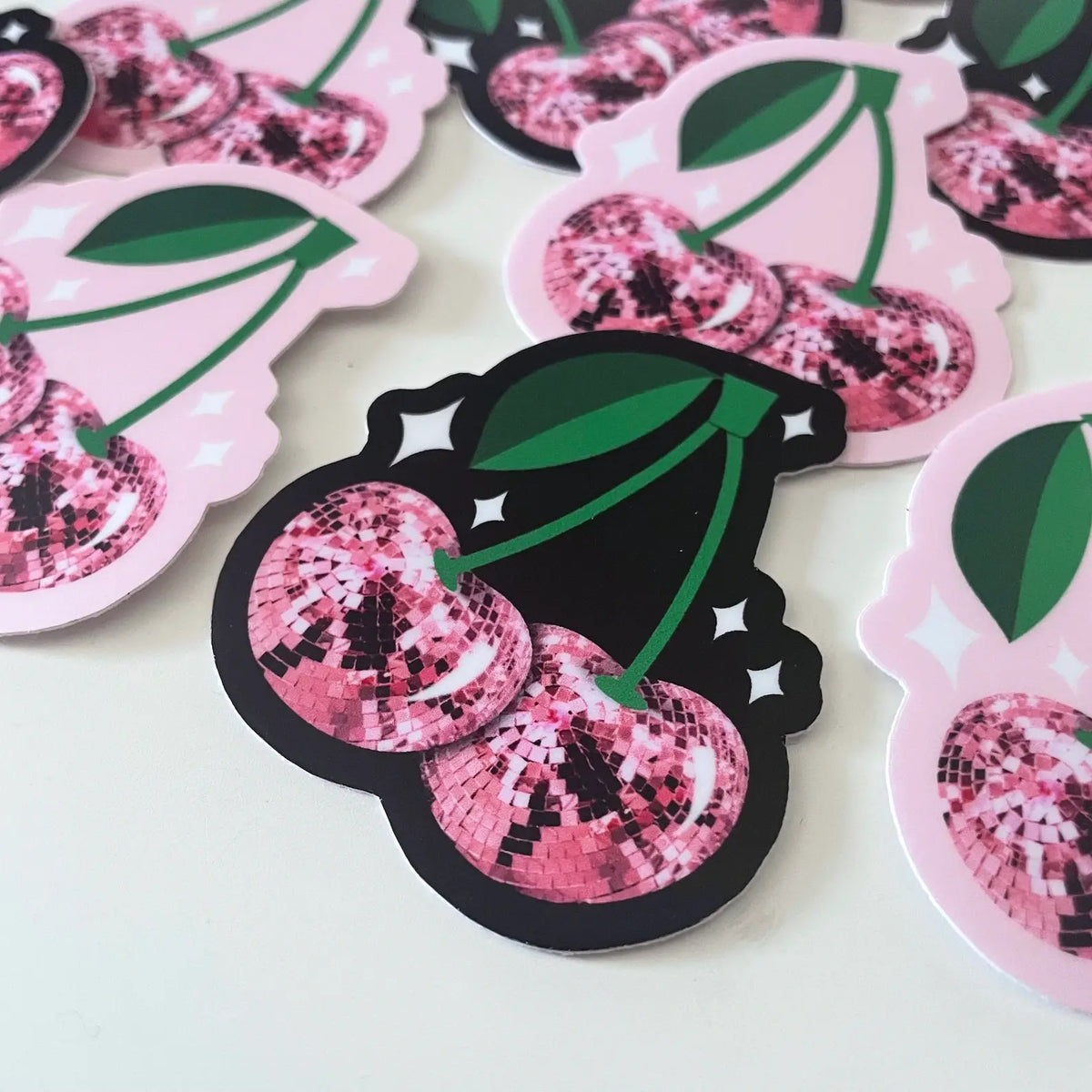 Matte Sticker | Disco Ball Cherries Red Pink Black