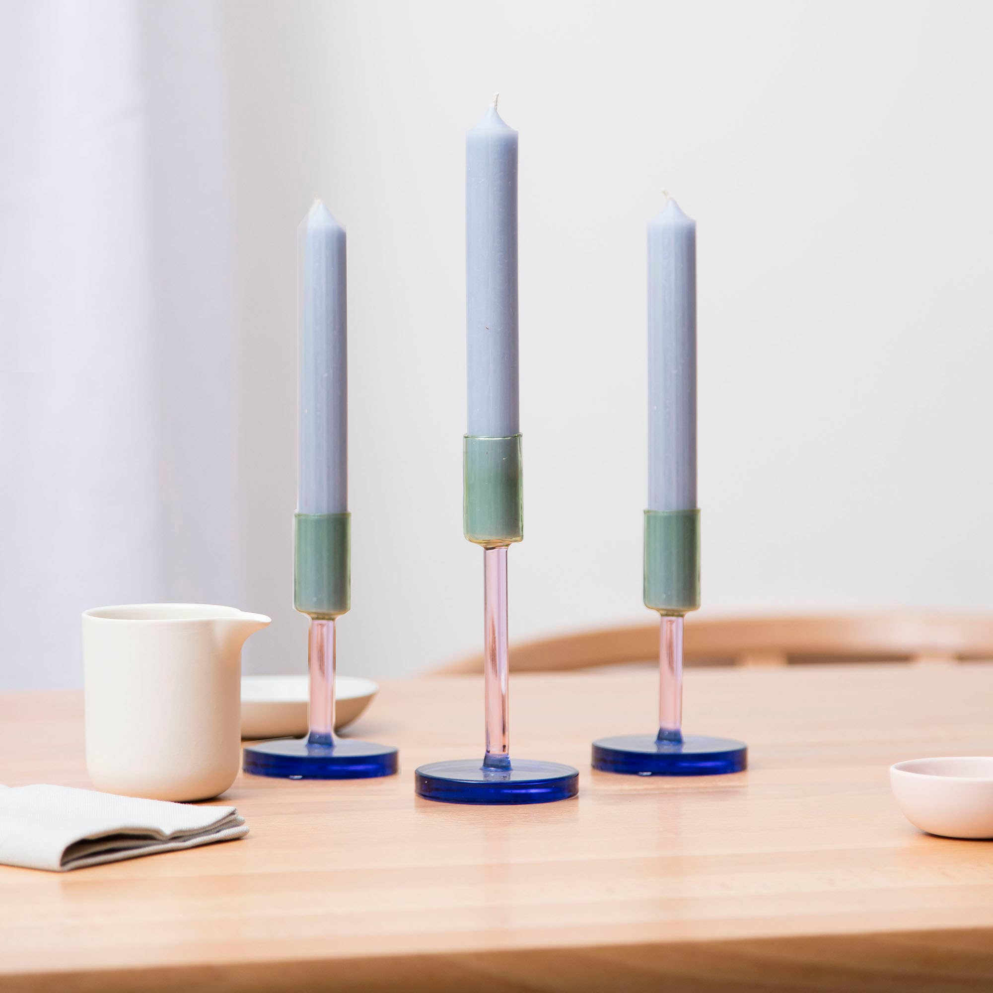 Glass Candlestick - Medium - Green & Pink