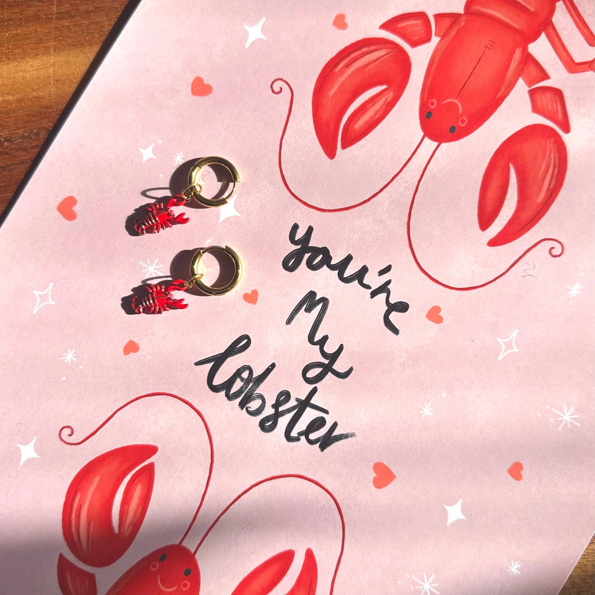 🦞 Lobster Coastal ✨ Detachable Enamel Charm Hoop Earrings