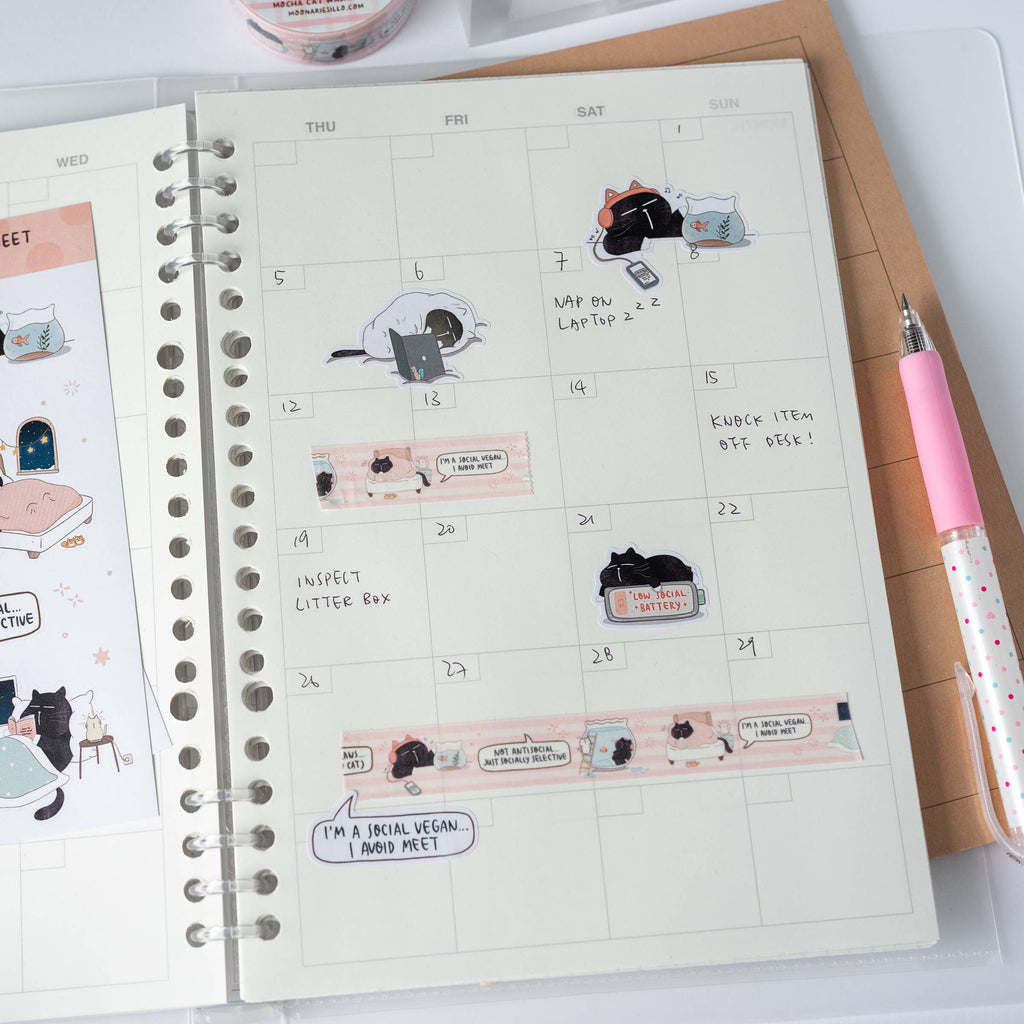 I'm a social vegan, I avoid meet funny black cat washi tape
