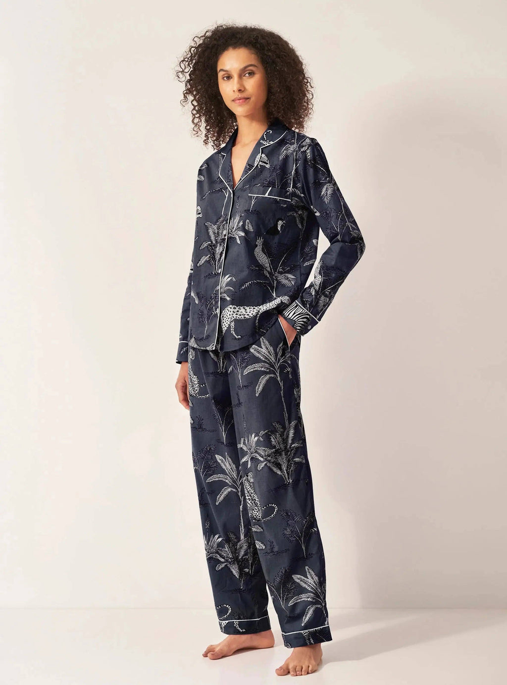 "Book Lover" Navy Jungle Pyjama Trouser Set with sleep mask