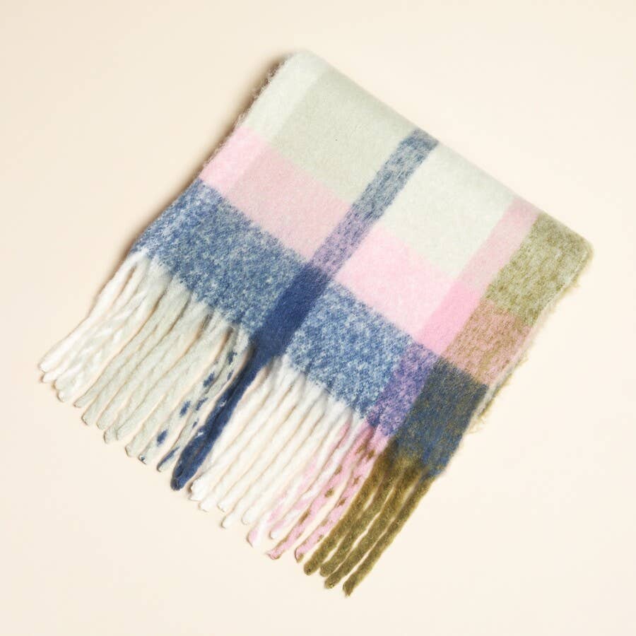 Olive and Pink Stripe Winter Scarf