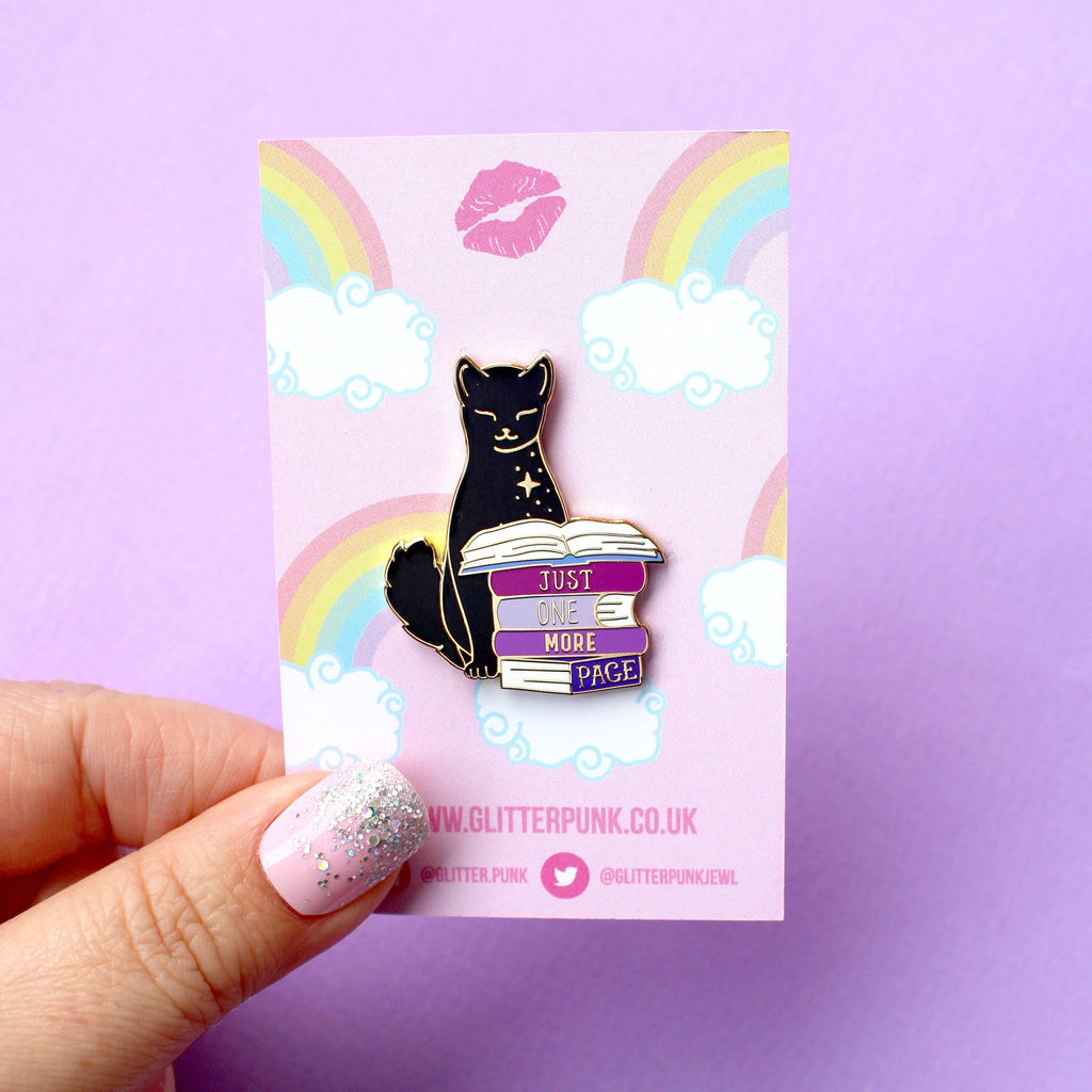Glitter Punk - Just One More Page Book Cat Enamel Pin