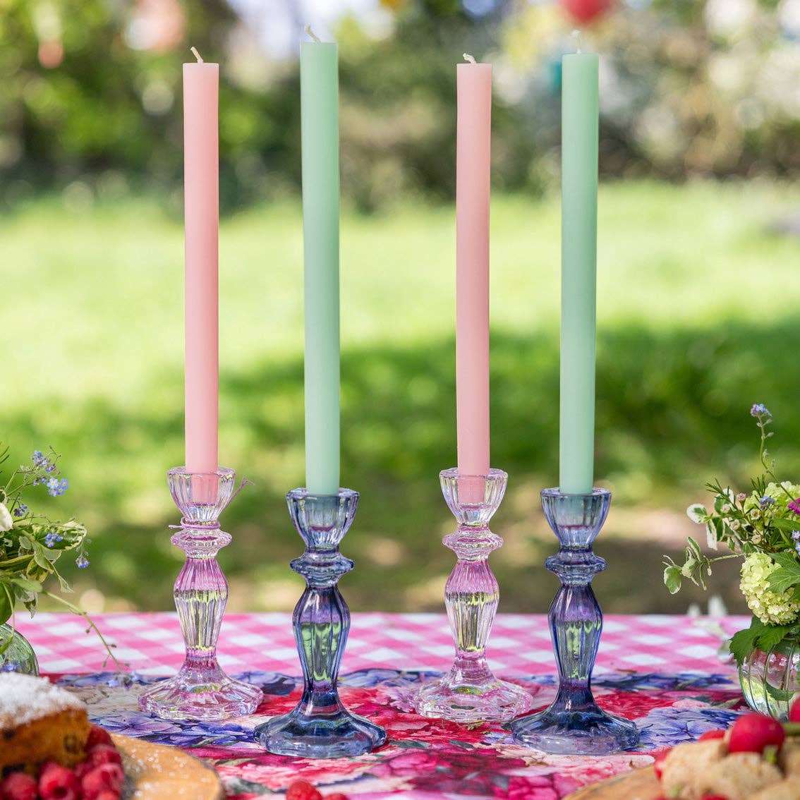 Pink Glass Candle Holder | Summer Picnic Decor |