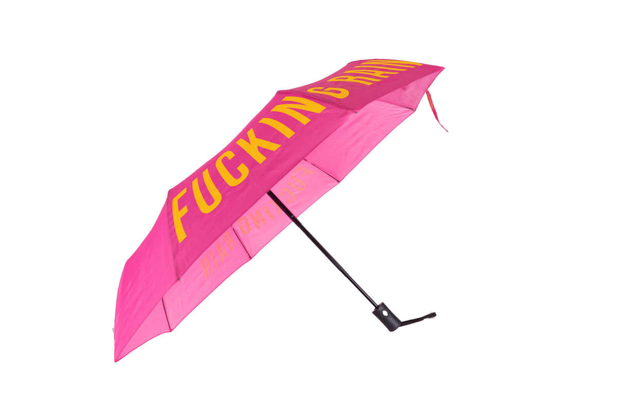 Folding Umbrella "Fucking Rain" Pink