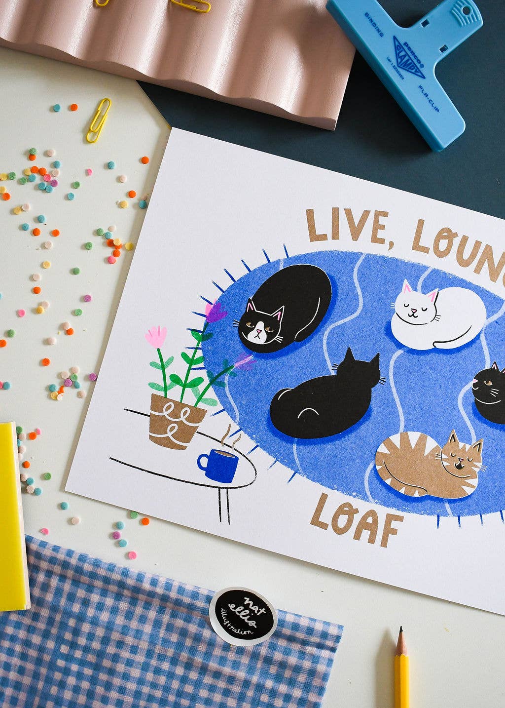 Nat Ellis Illustrations - Live, Lounge, Loaf Heavyweight Riso Print